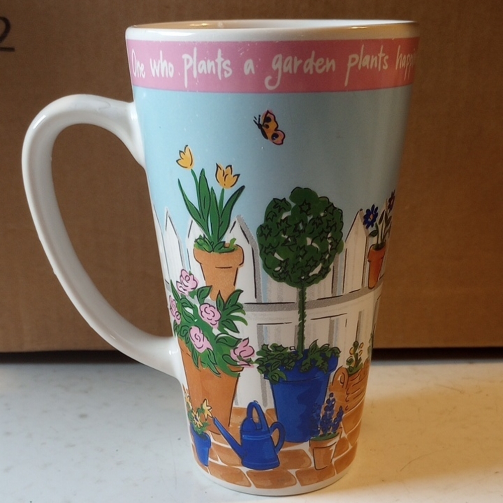 Riviera Van Beers Floral Mug.  One Who Plants A Garden Plants Happiness